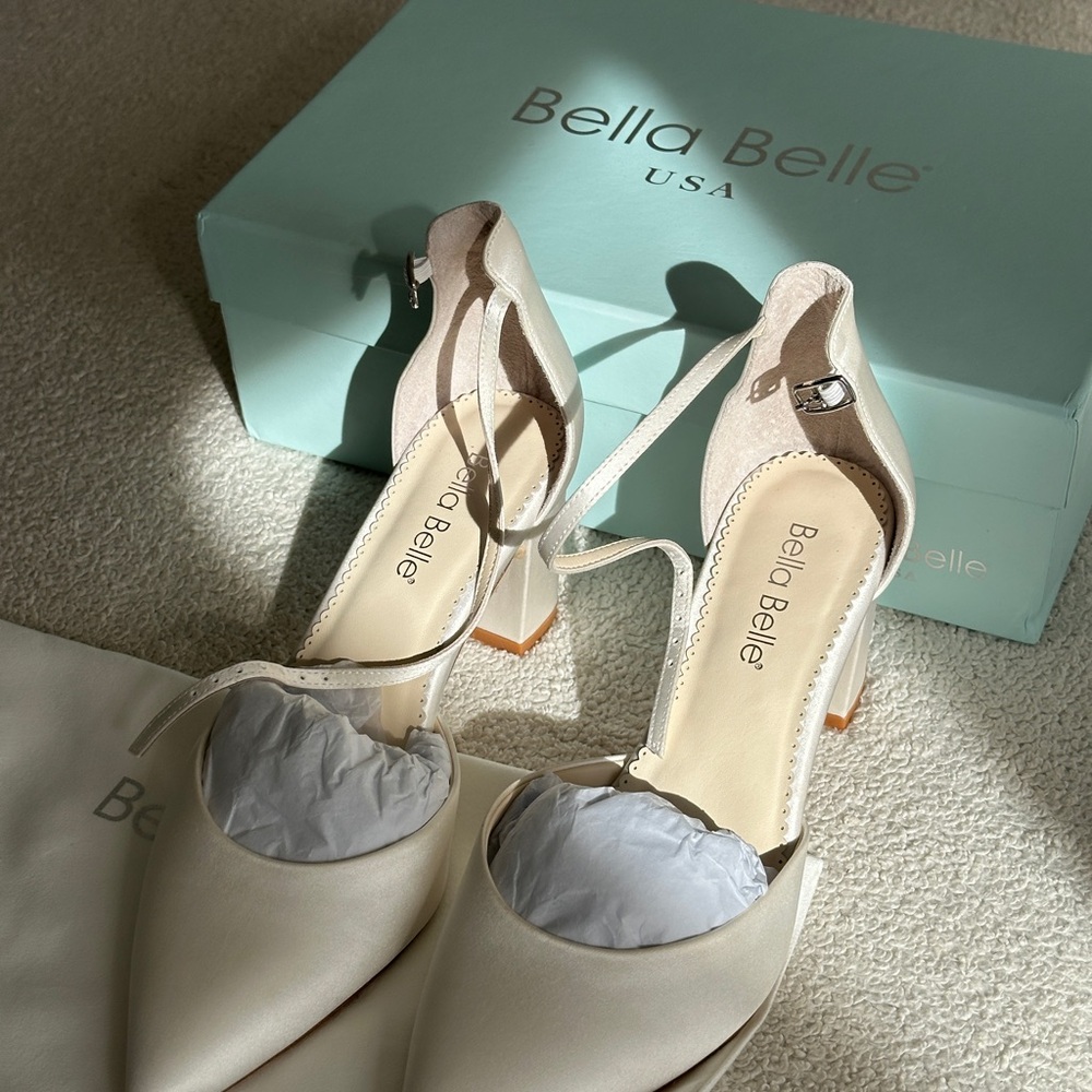 Bella Belle Cream Pointed-Toe Block Heel Pumps
